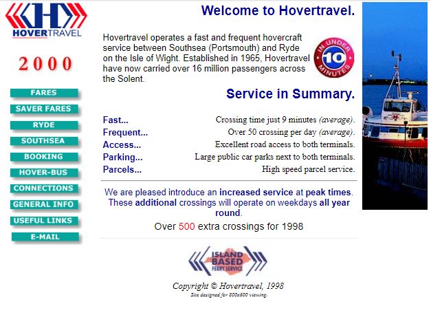 Hovertravel website from 1998