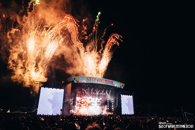 Main stage fireworks at Isle of Wight Festival 2021