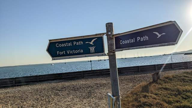Coastal path sign at Sandhard Beach in Yarmouth