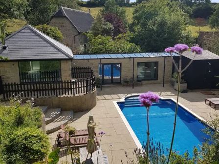 View from above swimming pool at The Granary in Wroxall