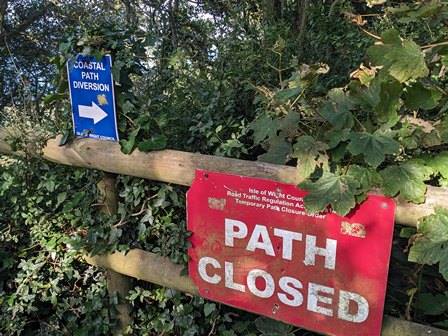 Footpath closure sign on the Isle of Wight