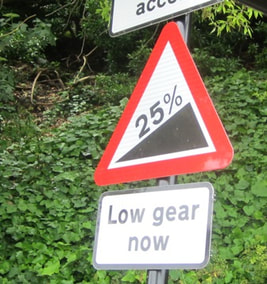 Roadsign showing a steep hill at Ventnor