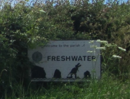 Freshwater sign with a dinosaur