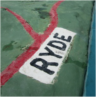 Ryde writing at Ventnor paddling pool