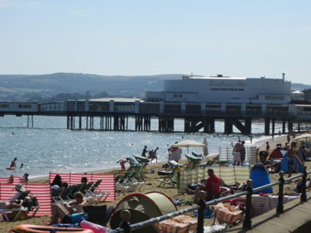 Sandown Pier and beach on a sunny day